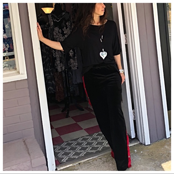 ✨LAST ONE✨Black velvet side pocket pants w/stripes - Picture 5 of 8